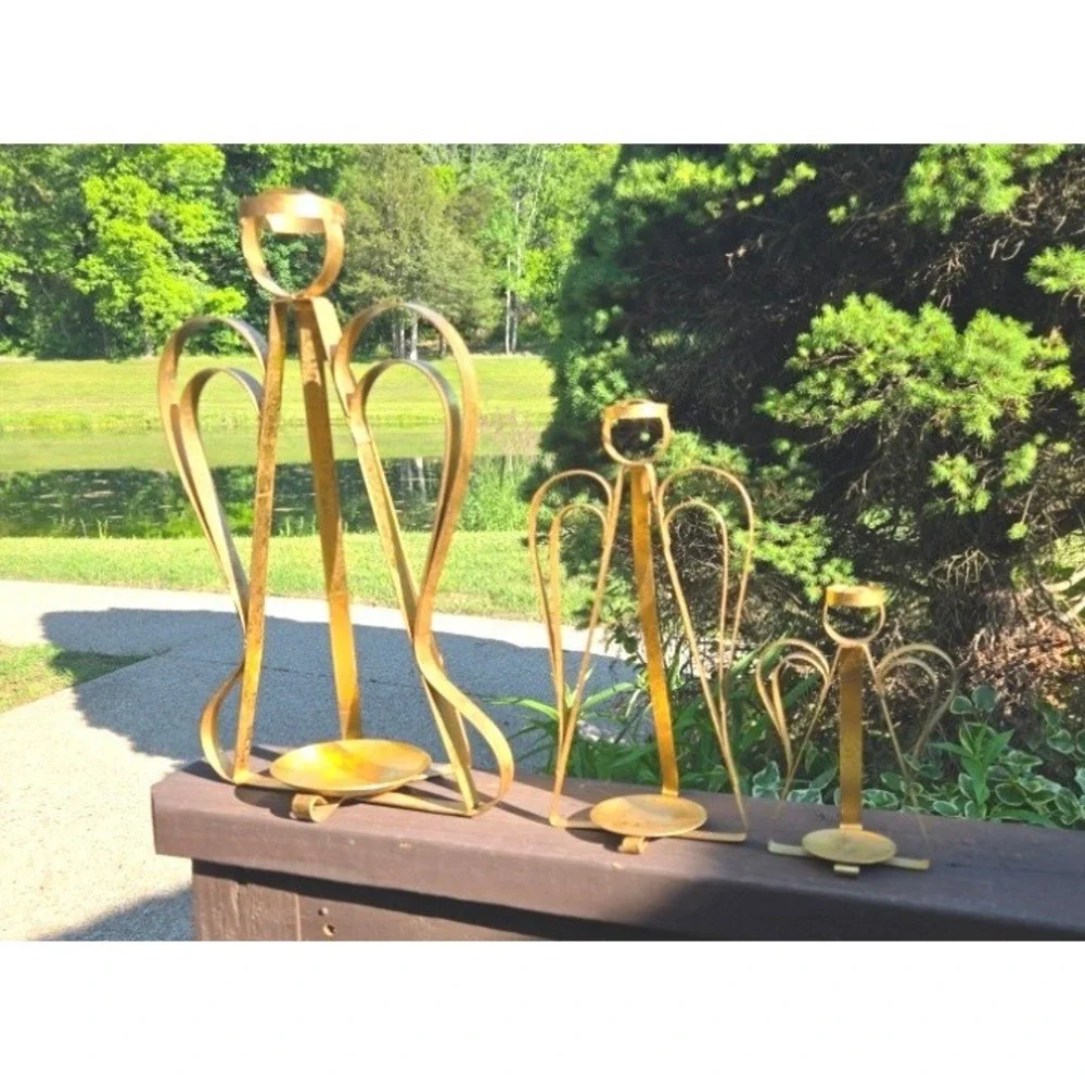 Vintage JCPenney Holiday Novelties Brass Angel Candle Holder Trio 6